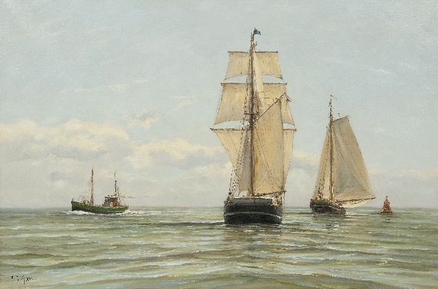 Frits Goosen | Segelfrachtschiffe und Fischkutter auf See, Öl auf Leinwand, 60,3 x 90,0 cm, Unterzeichnet u.l.