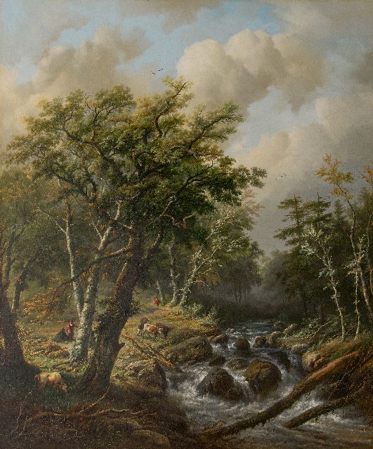 Bodeman/Verboeckhoven W./E.J.  | Eine bewaldete Landschaft mit Kühen an einem Wildbach, Öl auf Leinwand 129,5 x 110,0 cm, Unterzeichnet u.r. von beiden Künstlern und datiert 1843