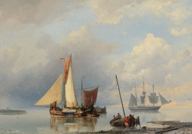 Jan H.B. Koekkoek | Schiffe vor der Küste bei ruhigem Wetter, Öl auf Leinwand, 43,4 x 62,0 cm, Unterzeichnet u.l.