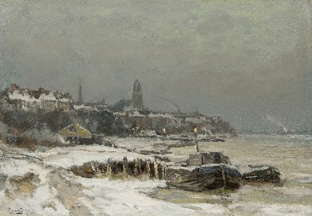 Louis Apol | Winteransicht von Arnhem, Öl auf Leinwand, 42,4 x 60,5 cm, Unterzeichnet u.l.