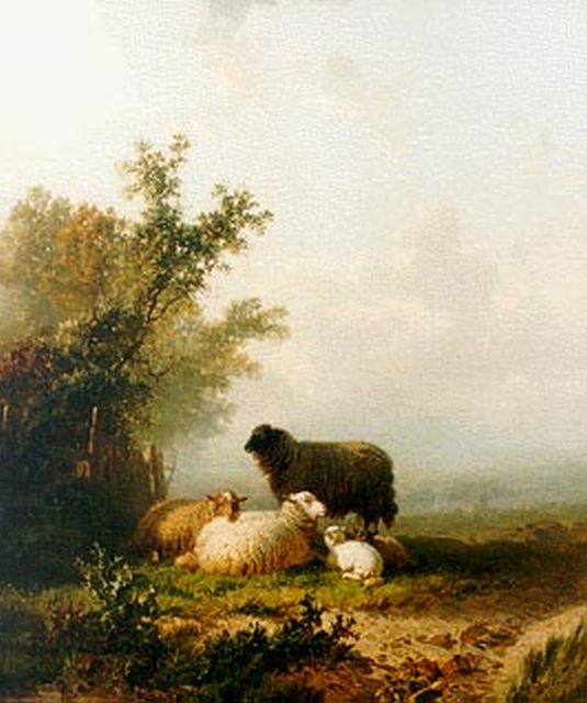 Alfred Edouard Agenor van Bylandt | Sheep in a landscape, Öl auf Leinwand, 60,0 x 51,0 cm, signed l.r.