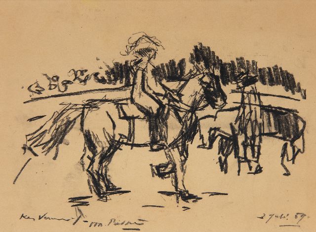 Kees Verwey | Zwei Reiter, Holzkohle  auf Papier, 21,9 x 29,6 cm, Unterzeichnet u.l. und datiert 3 Juli 59