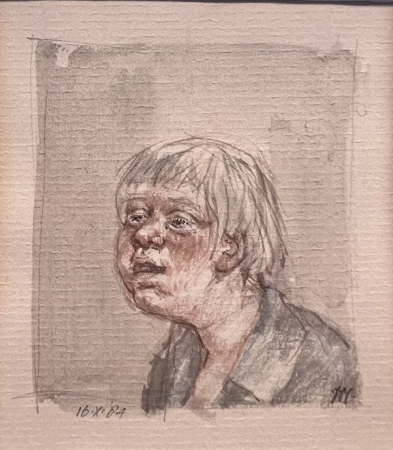 Peter Vos | Poträt eines Junge, Bleistift und Aquarell auf Papier, 11,7 x 10,1 cm, Unterzeichnet u.l. (in bleistift) und datiert 16.X.'84