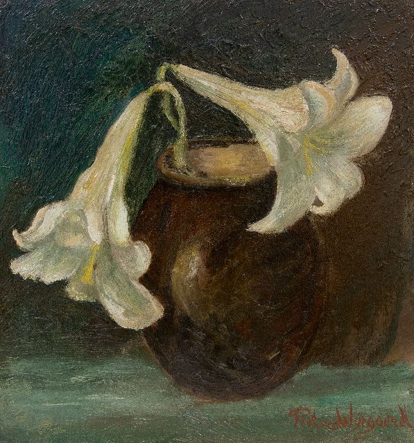 Piet van Wijngaerdt | Lilienzweig in einer Vase, Öl auf Holz, 35,1 x 32,4 cm, Unterzeichnet u.r.