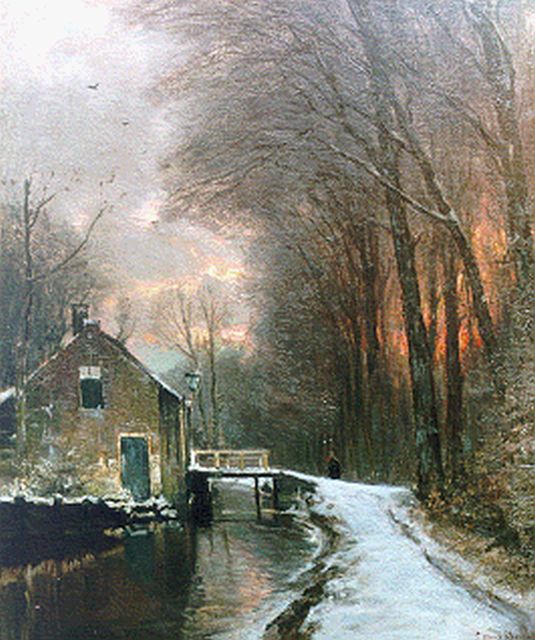 Louis Apol | A colourful sunset in winter, Öl auf Leinwand, 61,0 x 51,0 cm, signed l.r.