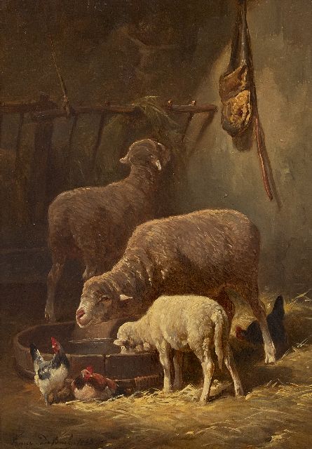 Frans de Beul | Schafe Im Stall, Öl auf Holz, 34,3 x 23,2 cm, Unterzeichnet u.l. und datiert 1883