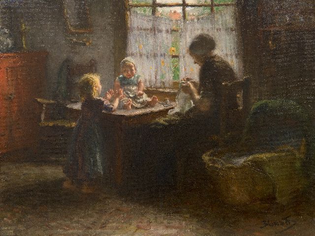 Bernard Blommers | Zusammen am Tisch, Öl auf Leinwand, 55,6 x 73,7 cm, Unterzeichnet u.r.