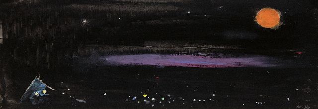 Eugène Brands | Japonais II: Aufgehender Mond, Gouache auf Papier, 17,5 x 48,0 cm, Unterzeichnet u.r. mit Initialen und datiert '89