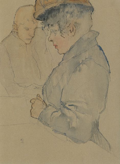 Leo Gestel | Frau und Mann in einem Café, Bleistift, Feder, Tinte und Aquarell auf Papier, 30,7 x 22,5 cm, Unterzeichnet u.l. mit Monogram