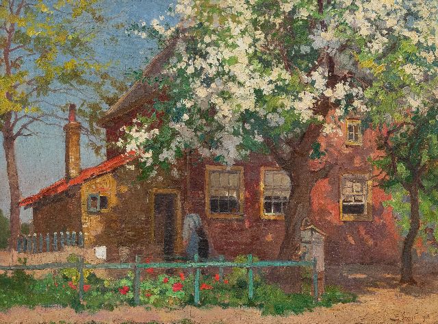 Ben Viegers | Bauernhof mit blühendem Apfelbaum, Öl auf Leinwand, 37,2 x 50,2 cm, Unterzeichnet r.u. und datiert 1918, ohne Rahmen