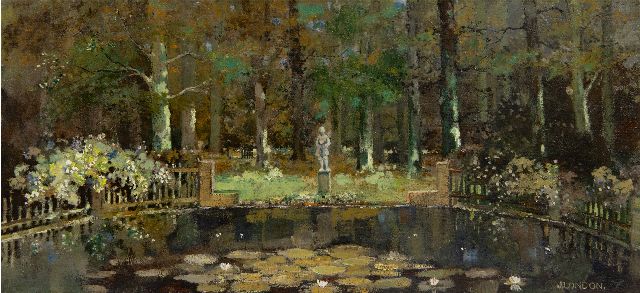Jacob London | Der Garten hinter dem Haus des Künstlers in Hilversum, Öl auf Leinwand, 25,0 x 52,6 cm, Unterzeichnet u.r.