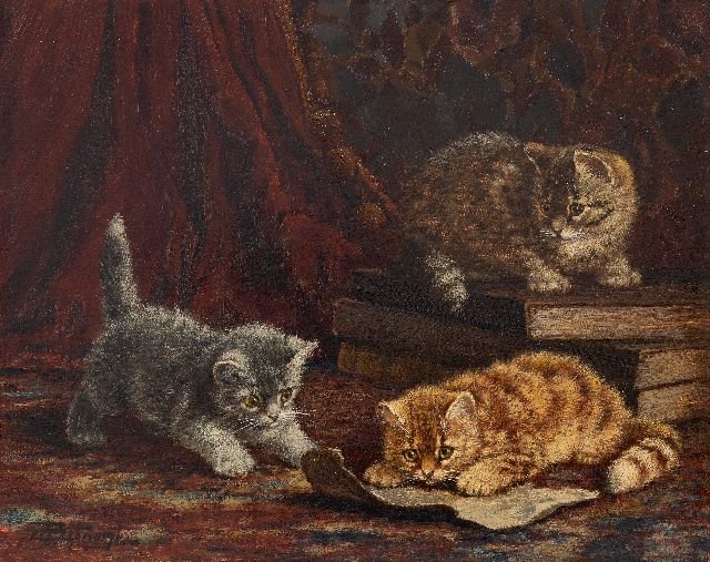 Cornelis Raaphorst | Drei spielende Kätzchen, Öl auf Leinwand, 40,3 x 50,2 cm, Unterzeichnet u.l.