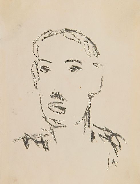Jan Altink | Selbstportrait, Schwarze Kreide auf Papier, 16,5 x 12,7 cm, Unterzeichnet u.r. mit Initialen