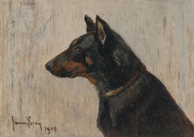Jan van Essen | Porträt eines deutschen Pinschers, Öl auf Leinwand  auf Holzfaser, 15,7 x 21,5 cm, Unterzeichnet u.l. und datiert 1919