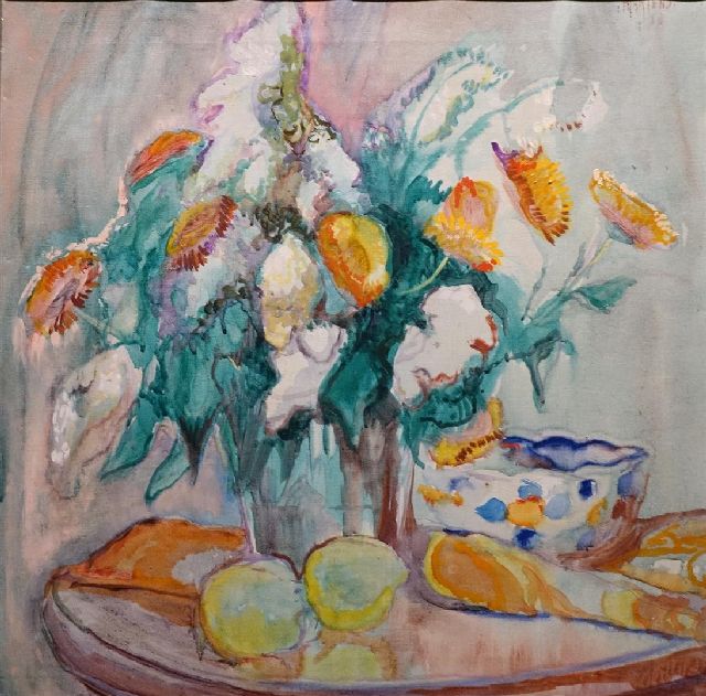 George Martens | Blumenstillleben mit Zitronen, Öl auf Leinwand, 50,5 x 50,5 cm, Unterzeichnet o.r.