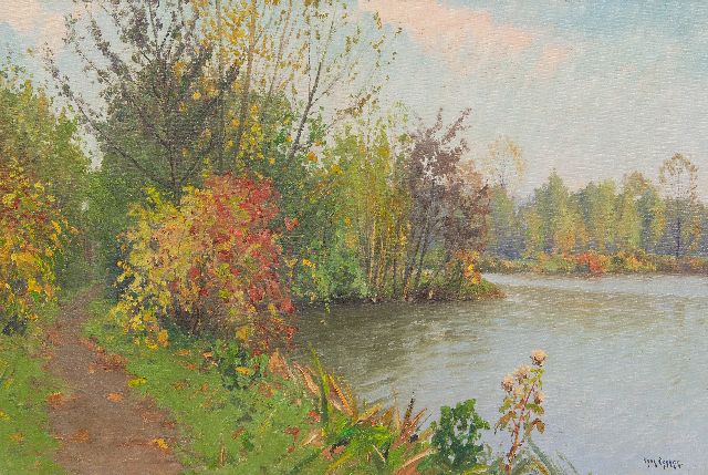 Dekker H.N.  | Flussufer im Herbst, Öl auf Leinwand 40,3 x 60,2 cm, Unterzeichnet u.r.