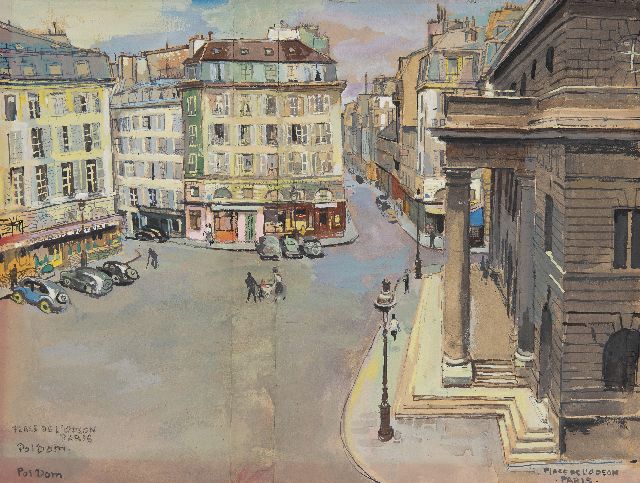 Pol Dom | Place de l'Odéon und Théâtre de l'Odéon in Paris, watercolour and ink on paper, 27,8 x 35,9 cm, Unterzeichnet u.l. (zweimal)