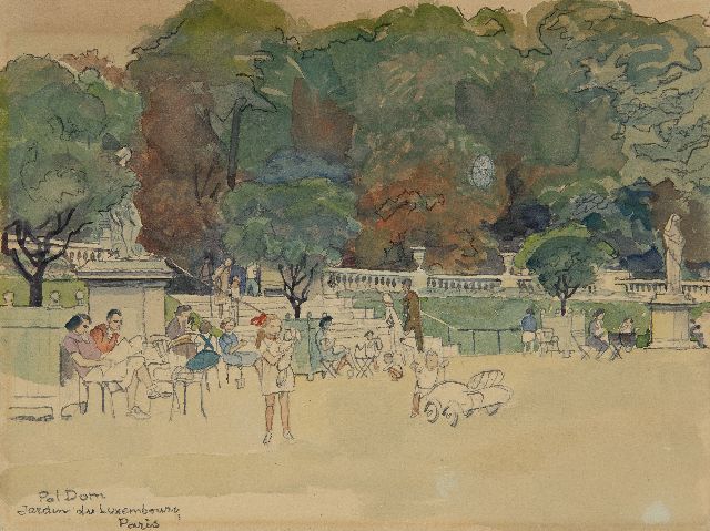 Pol Dom | Jardin du Luxembourg in Paris, Bleistift, Kreide und Aquarell auf Papier, 20,2 x 27,0 cm, Unterzeichnet u.l.