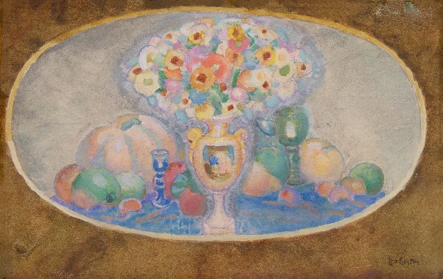 Leo Gestel | Medaillon mit Blumenstilleben, Aquarell auf Papier, 15,3 x 22,9 cm, Unterzeichnet r.u.