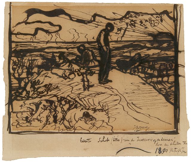 Jan Toorop | Landstreicher auf der Düne, Feder und Tinte auf Papier, 12,1 x 14,4 cm, Unterzeichnet u.r. und datiert u.m. 1890