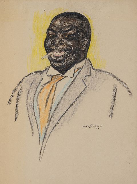 Sluiter J.W.  | Lächelnder Mann mit Zigarette, Kreide auf Papier 44,9 x 33,4 cm, Unterzeichnet u.r. und datiert '27