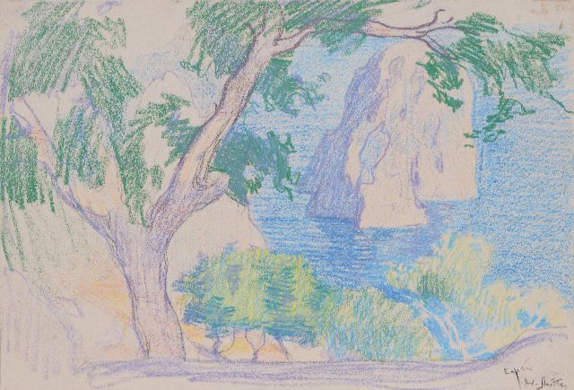 Willy Sluiter | Landschaft auf Capri, Kreide auf Papier, 22,7 x 33,6 cm, Unterzeichnet u.r.