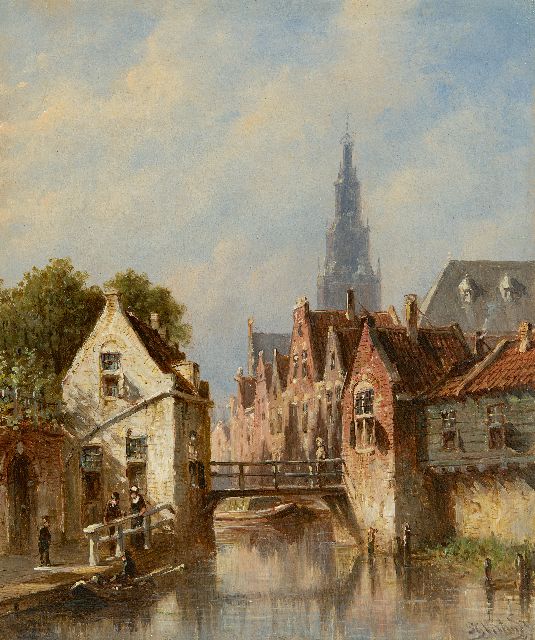 Vertin P.G.  | Sonniger Stadtkanal, im Hintergrund der Alkmaar Waagtoren, Öl auf Holz 22,7 x 19,4 cm, Unterzeichnet l.u. und im Verso datiert 1881