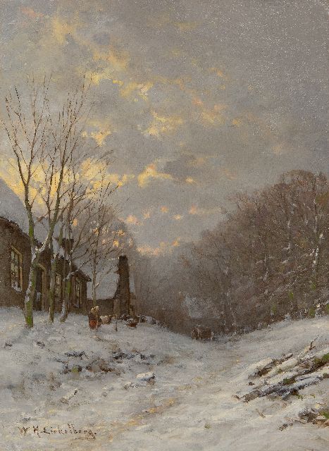 Willem Hendrik Eickelberg | Eine verschneite Forststraße, Öl auf Leinwand, 45,4 x 33,4 cm, Unterzeichnet u.l.