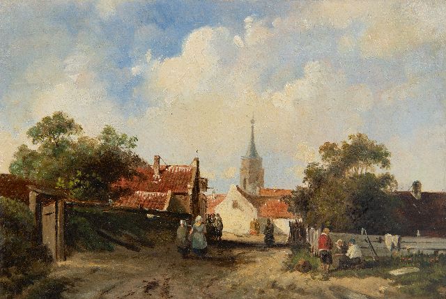Charles Leickert | Blick in einem holländischen Dorf, Öl auf Holz, 12,8 x 18,9 cm, Unterzeichnet u.r. mit Initialen