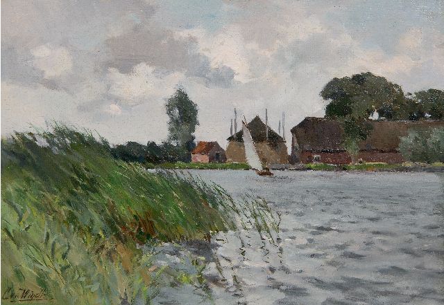 Windt Ch. van der | Segelboot auf einem See, Öl auf Leinwand auf Holz 23,9 x 34,0 cm, Unterzeichnet l.u. und without frame