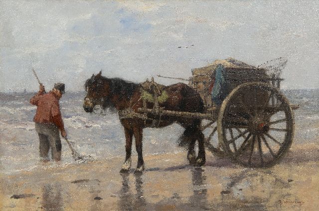 Johan Frederik Cornelis Scherrewitz | Muschelfischer am Strand, Öl auf Leinwand, 57,7 x 86,4 cm, Unterzeichnet u.r.