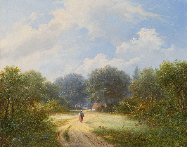Hendrik Pieter Koekkoek | Sommerlandschaft mit Wanderer, Öl auf Holz, 26,1 x 33,0 cm, Unterzeichnet M.u.