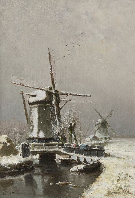Louis Apol | Mühlen im Winter, Öl auf Leinwand, 50,1 x 34,8 cm, Unterzeichnet u.l.