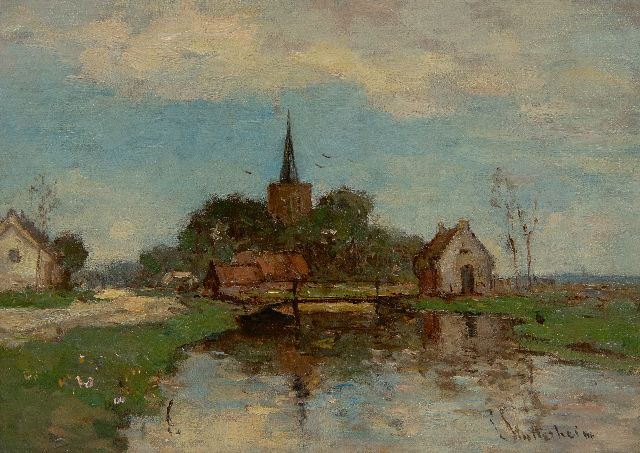 Louis Stutterheim | Dorfkirche am Wasser, Öl auf Leinwand, 25,4 x 35,5 cm, Unterzeichnet u.r.