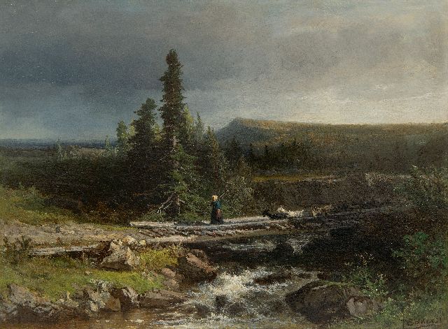 Johannes Warnardus Bilders | Landschaft mit einem Ziegenhirten, Öl auf Holz, 28,4 x 38,5 cm, Unterzeichnet u.r.