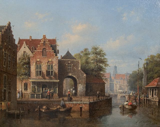 Scheerboom A.  | Tägliche Aktivitäten in einer niederländischen Stadt, Öl auf Leinwand 53,5 x 66,6 cm, Unterzeichnet u.r. und datiert 1856