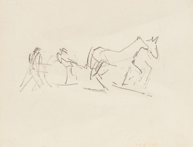 Altink J.  | Pflügender Bauer, Bleistift auf Papier 16,1 x 20,8 cm, Unterzeichnet u.r. mit Atelierstempel