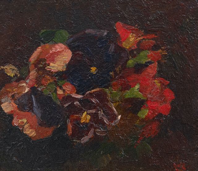 Willem de Zwart | Veilchen und rote Kapuzinerkresse, Öl auf Holz, 13,1 x 15,2 cm, Unterzeichnet u.r. mit Initialen