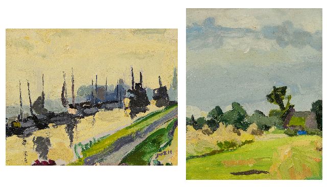 Jan van der Zee | Schiffe im Damsterdiep; im Verso: Sommerlandschaft, Öl auf Holz, 24,4 x 30,5 cm, Unterzeichnet u.r.