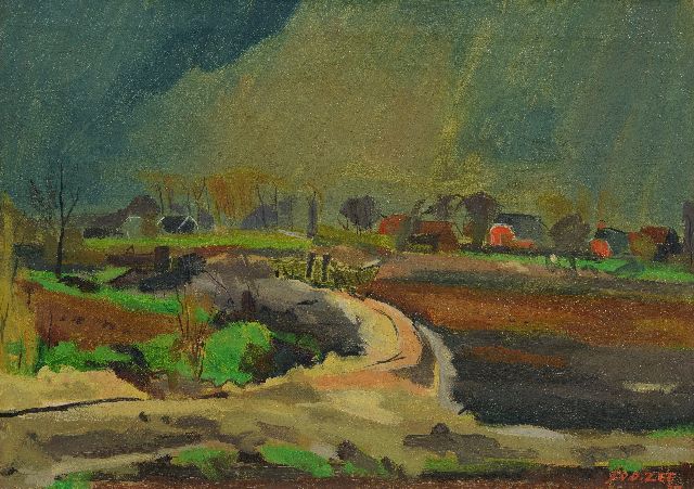 Zee J. van der | Groninger Bauernhoflandschaft, Öl auf Leinwand 50,3 x 70,5 cm, Unterzeichnet u.r. und datiert '37