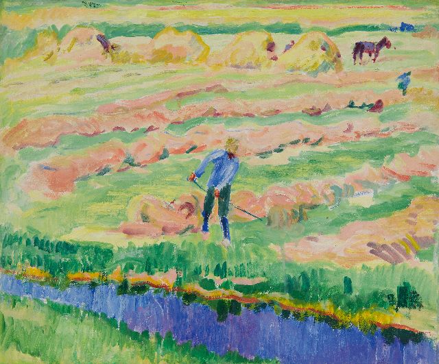 Jan Altink | Landschaft mit einem Bauern, der Heu macht, Öl auf Leinwand, 50,3 x 60,2 cm