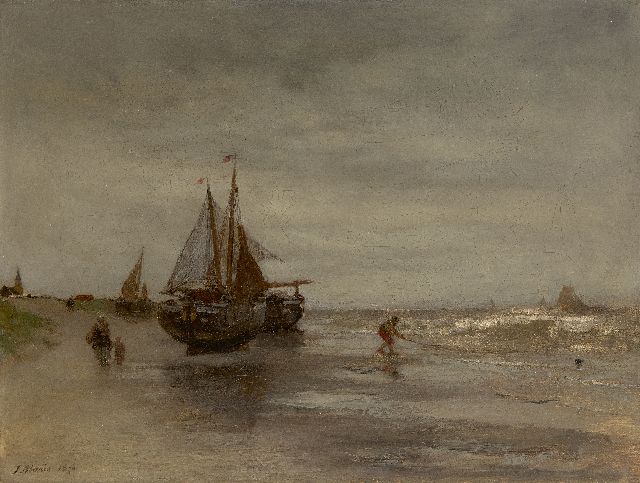 Maris J.H.  | Fischerboote am Strand, Öl auf Leinwand 23,4 x 30,4 cm, Unterzeichnet u.l. und datiert 1870
