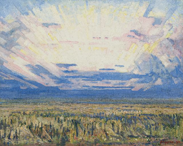 Herman Gouwe | Landschaft bei Sonnenaufgang, Öl auf Leinwand, 79,8 x 99,5 cm, Unterzeichnet u.r. und datiert 1914