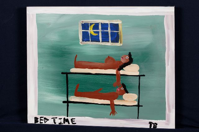 Tim Brown | Bed time, Acryl auf Holz, 39,0 x 47,0 cm, Unterzeichnet u.r. mit Initialen