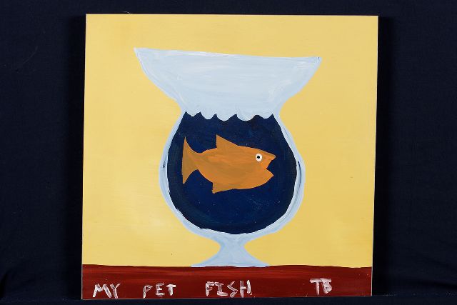 Tim Brown | My pet fish, Acryl auf Holz, 39,0 x 40,0 cm, Unterzeichnet u.r. mit Initialen