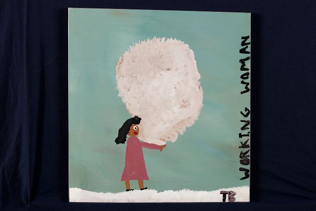 Brown T.  | Working woman, Acryl auf Holz 45,0 x 43,0 cm, Unterzeichnet u.r. mit Initialen