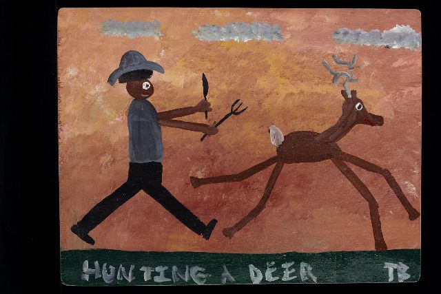 Tim Brown | Hunting a deer, Acryl auf Holz, 35,0 x 46,0 cm, Unterzeichnet u.r. mit Initialen