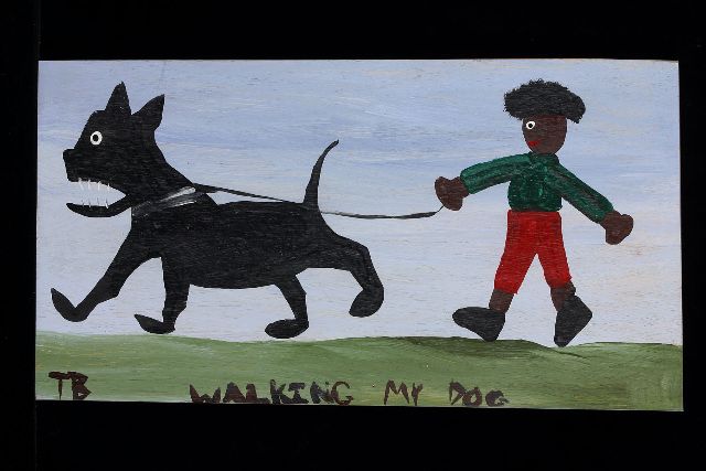 Tim Brown | Walking my dog, Acryl auf Holz, 33,0 x 62,0 cm, Unterzeichnet u.l. mit Initialen