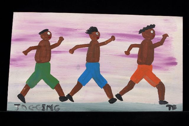 Tim Brown | Jogging, Acryl auf Holz, 34,0 x 61,0 cm, Unterzeichnet u.r. mit Initialen