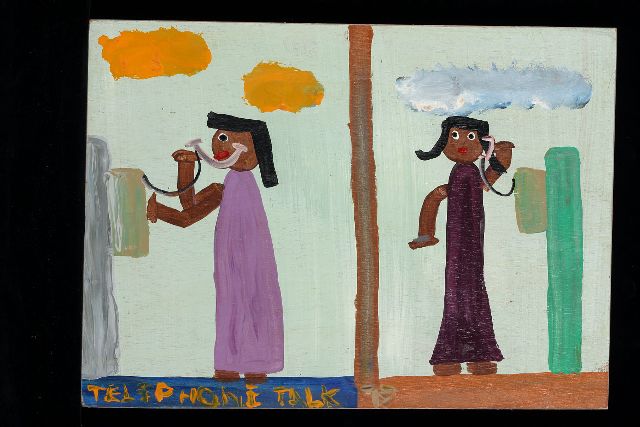 Tim Brown | Telephone talk, Acryl auf Holz, 35,0 x 48,0 cm, Unterzeichnet u.M. mit Initialen